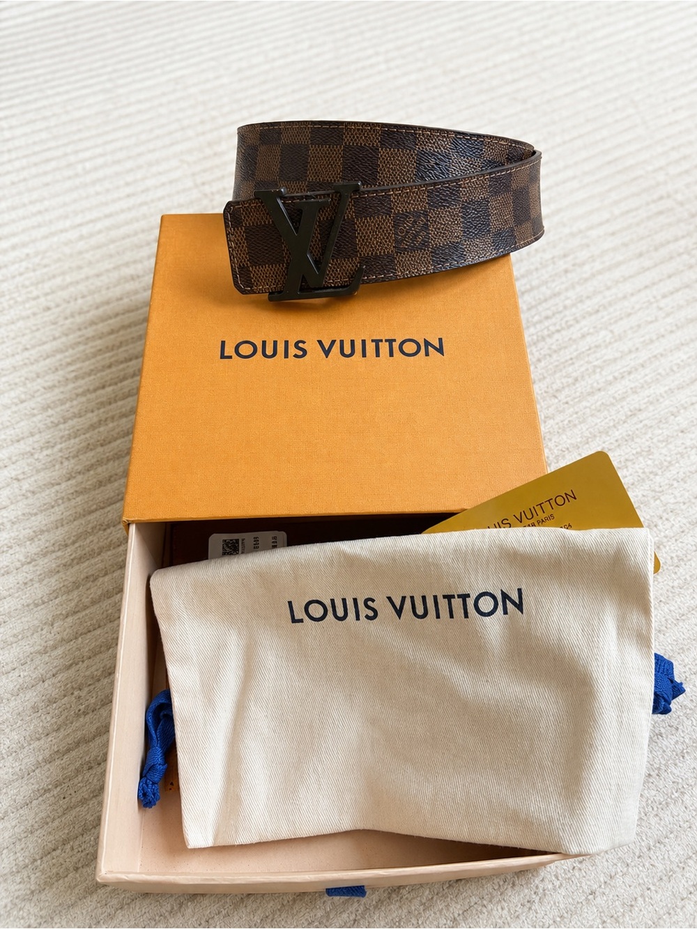 Louis Vuitton Brown Damier Canvas Belt with Black LV Buckle